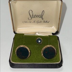 Steval 1/20 12K Gold Filled Cufflinks Jewelry Set preowned built w/original box
